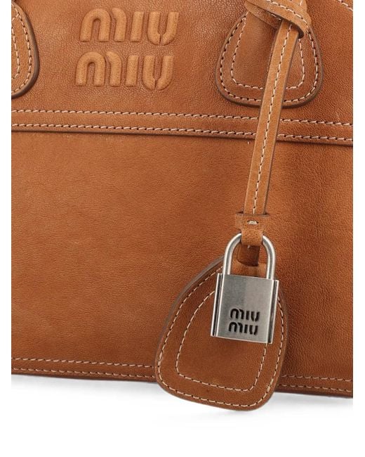 Miu Miu Brown Logo-Embossed Padlock-Detail Shoulder Bag