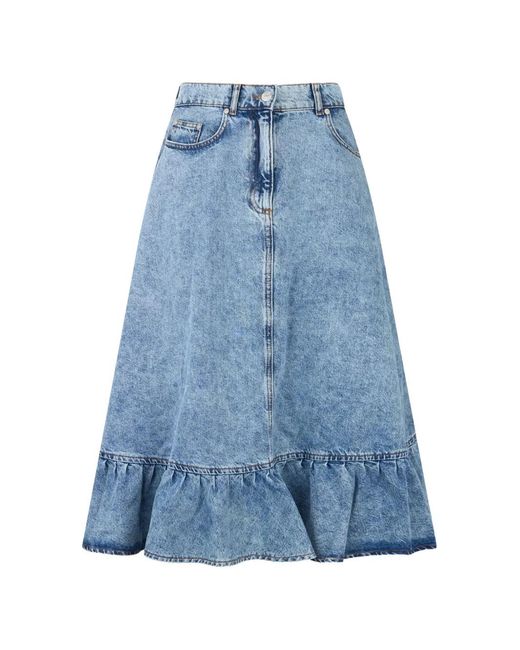 Moschino Blue Ruffled Flared Midi Skirt