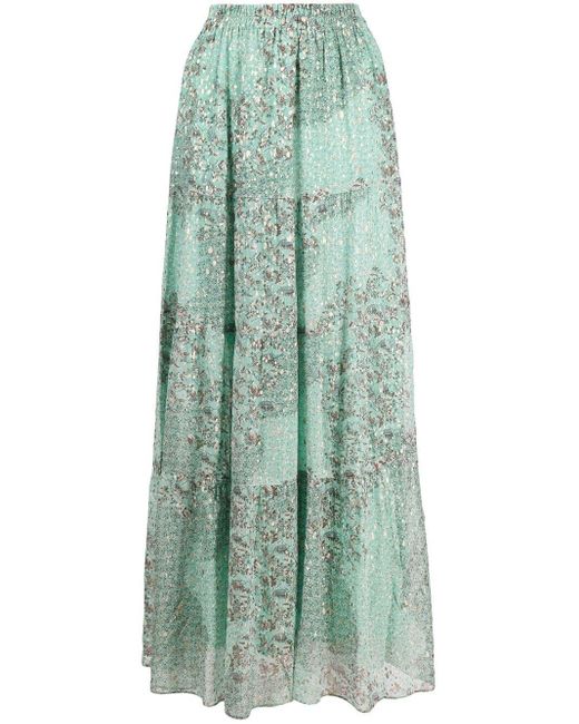 Ba&sh Green Obbie Floral-print Maxi Skirt
