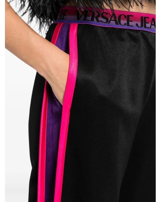 Versace Jeans Couture White Logo-Waistband Side-Striped Track Pants