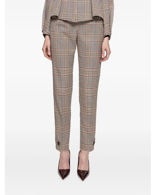 Nissa Natural Checked Tailored Tapered Pants