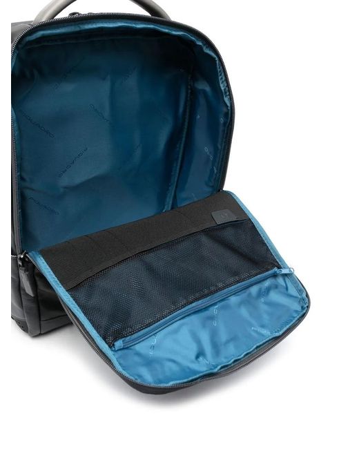 Piquadro Black Leather Rectangle Backpack for men