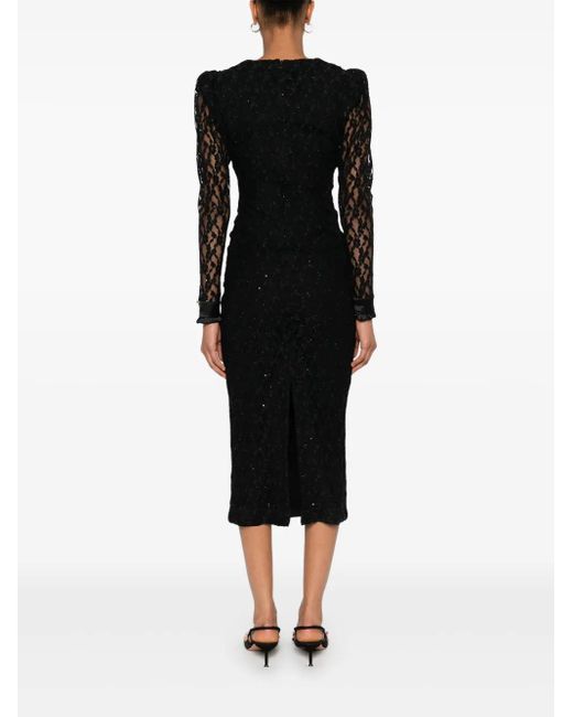 Nissa Black Floral-Lace Maxi Dress