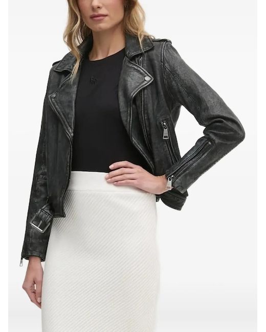DKNY Black Belted Leather Jacket