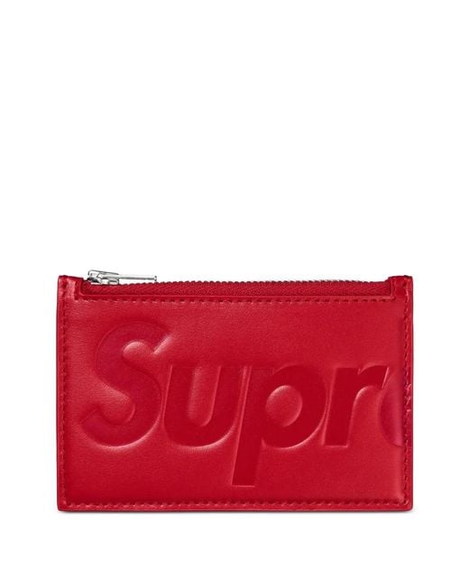 Supreme Red Embossed Leather Cardholder for men