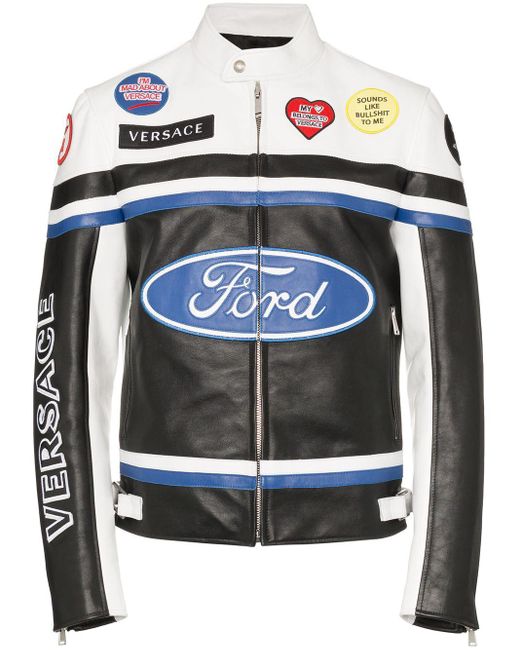 Versace Black X Ford Race Logo Biker Jacket for men
