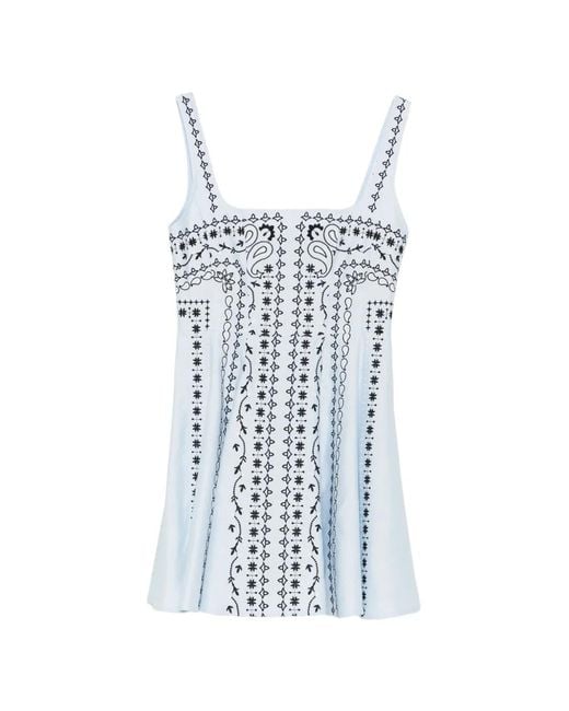 Maje Blue Short Embroidered Linen-Blend Dress