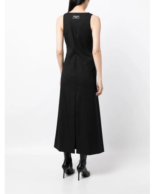 MARINE SERRE Black Button-Front Wool Midi Dress