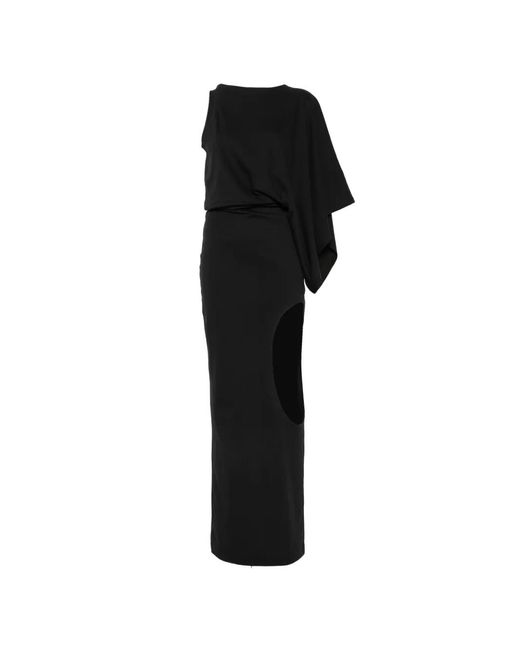 A.W.A.K.E. MODE Black Asymmetric Cut-Out Maxi Dress