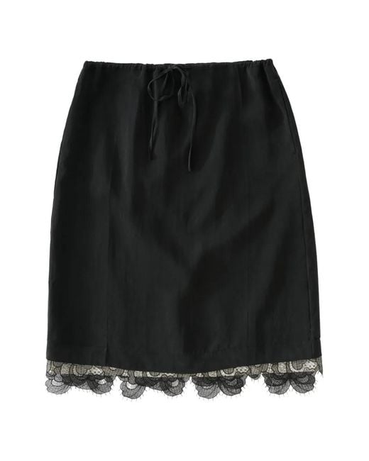Studio Nicholson Black Alder Lace-Hem Midi Skirt