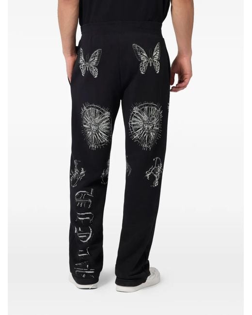 Philipp Plein Black Eagle-Motif Drawstring Track Pants for men