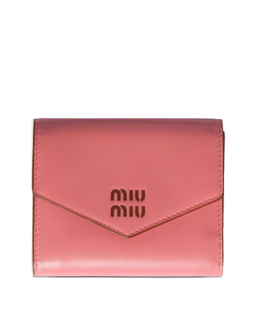 Miu Miu Pink Debossed-Logo Leather Wallet