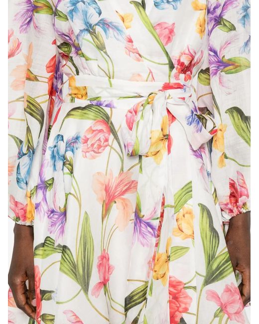 LAVI COUTURE White Ligea Floral-Print Mini Dress