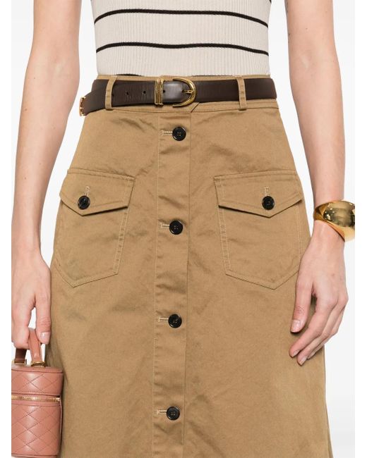 Saint Laurent Natural Cotton Midi Skirt
