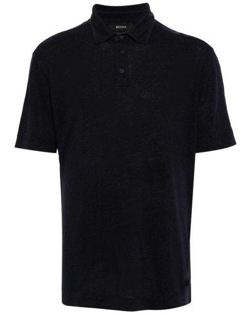 Zegna Black Short-sleeve Linen Polo Shirt for men
