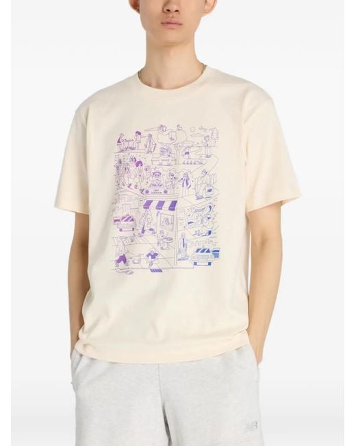 New Balance White Graphic-Print T-Shirt for men