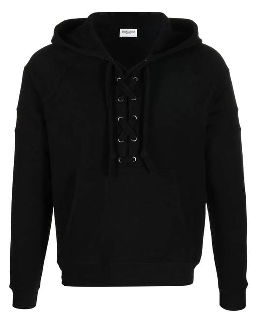 Saint Laurent Black Lace-trimmed Cotton-jersey Hoodie for men