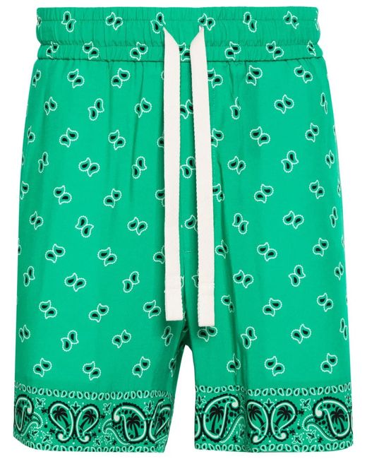 Palm Angels Green Bermuda Shorts With Logo for men