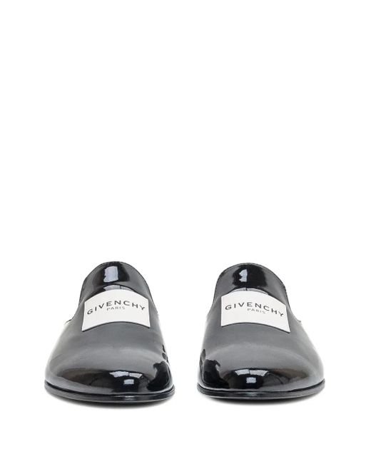 Givenchy Black Patent Leather Logo-Plaque Slippers
