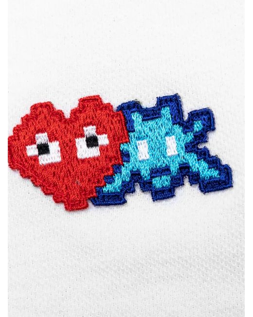 COMME DES GARÇONS PLAY White X Invader Pixel-Heart Embroidered Polo Shirt for men