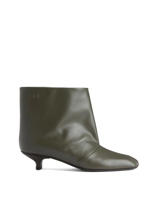 Vicini Green Square-Toe Leather Ankle Boots
