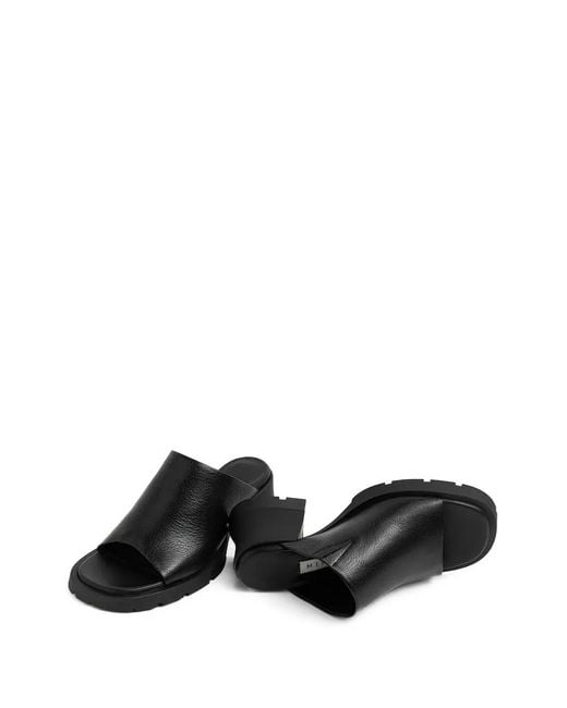 Miista Black Leather Lug-Sole Mules