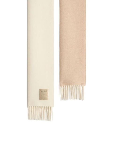 Woolrich White Colour-Block Fringed Scarf