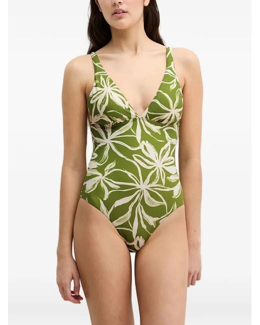 Marc O' Polo Green Floral-Print Swimsuit