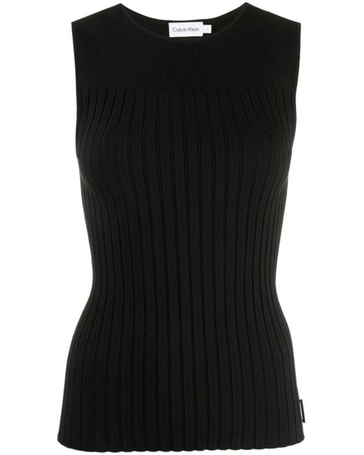 Calvin Klein Black Ribbed-knit Sleeveless Top