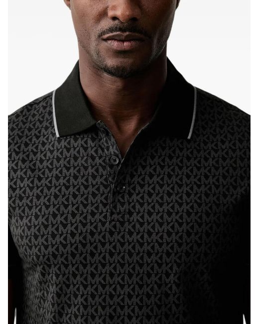 Michael Kors Black Signature Logo Cotton Jersey Polo Shirt for men