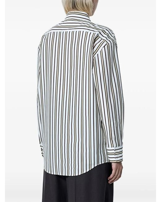 Saint Laurent White Striped Logo Embroidery Shirt