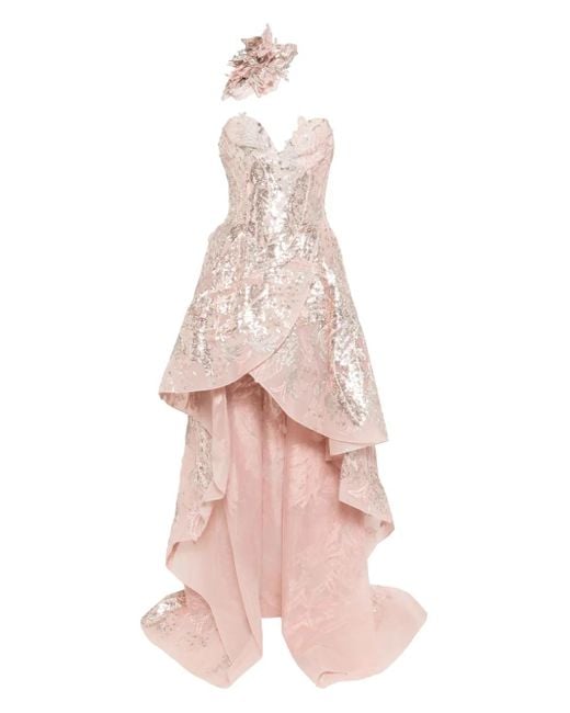 Saiid Kobeisy Pink Embroidered Maxi Dress