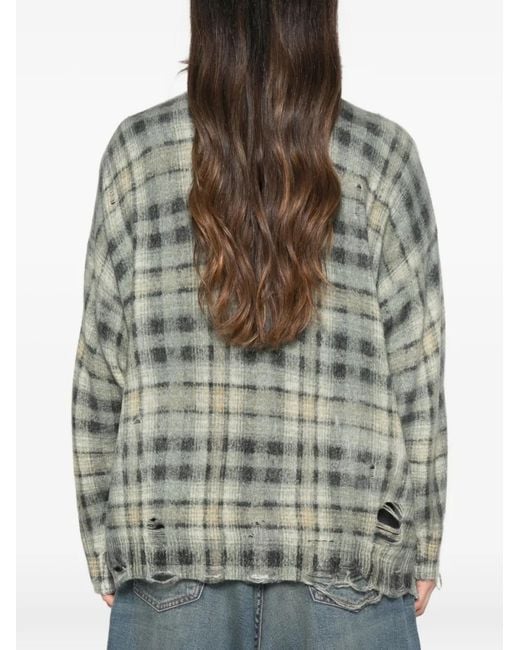 R13 Gray Checked Distressed Cardigan