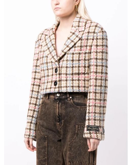MSGM Brown Cropped Tweed Jacket