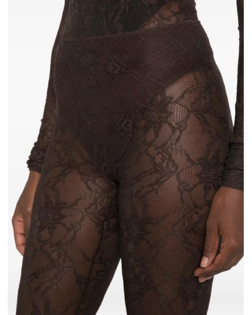 ANDAMANE Brown Loli Lace-Pattern Cropped Leggings