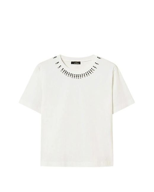 Twinset White Slim-Fit T-Shirt With Embroidery