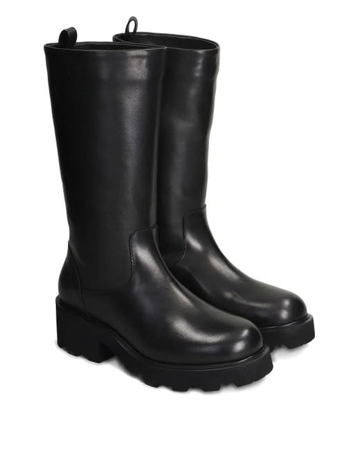 Julie Dee Black Mid-Calf Leather Boots