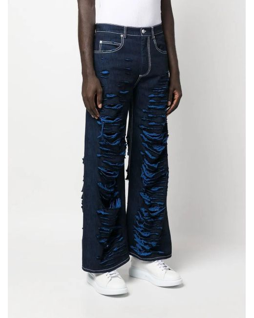 Marni Blue Distressed Effect Flared Jeans-men for men