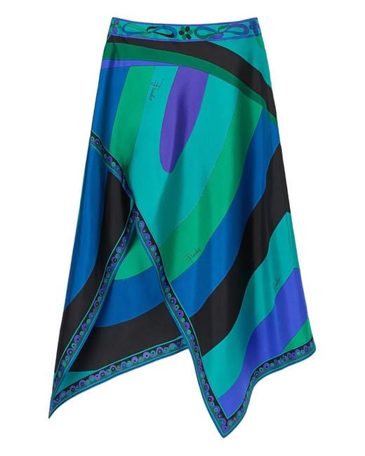 PUCCI Iride-Print Asymmetric Skirt in Blue | Lyst