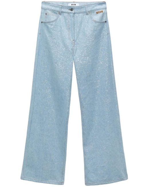 Jean Ample À Logo Appliqué MSGM en coloris Blue