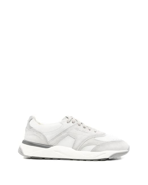 Santoni White Panelled Leather Sneakers for men