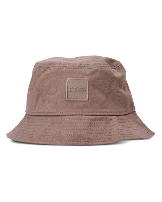 Boss Brown Logo-appliqué Cotton Bucket Hat for men