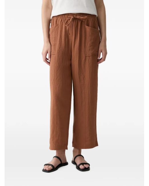 Benetton Brown Drawstring-Waist Straight-Leg Cropped Trousers