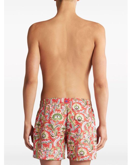 Etro Red Floral-print Swim Shorts for men
