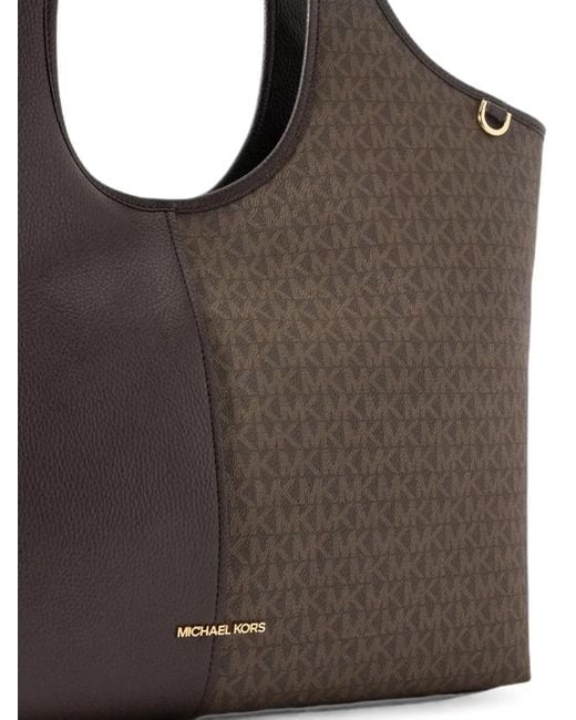 Michael Kors Brown Henly Large Signature Logo And Textured Tote Bag