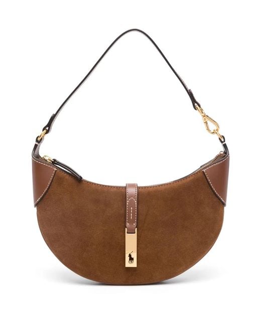 Polo Ralph Lauren Brown Mini Polo Id Suede Shoulder Bag
