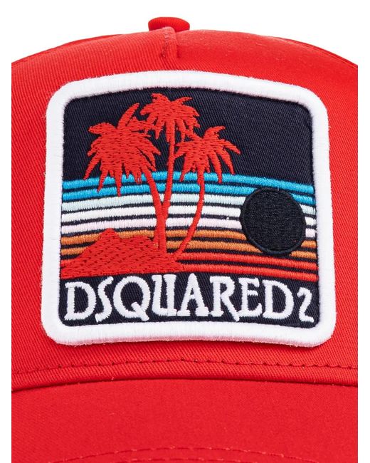 DSquared² Red Patch-Detail Baseball Cap for men