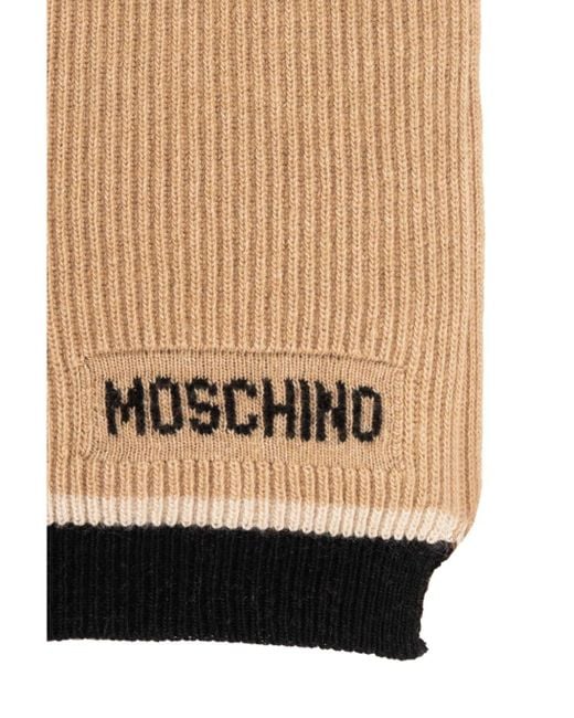 Moschino Natural Intarsia-Knit Logo Ribbed-Knit Scarf