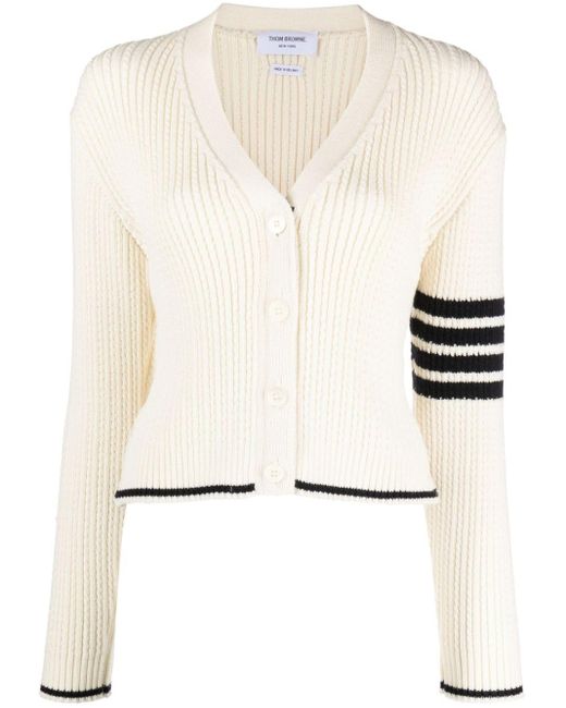 Thom Browne Natural Stripe-detailing Cable-knit Cardigan