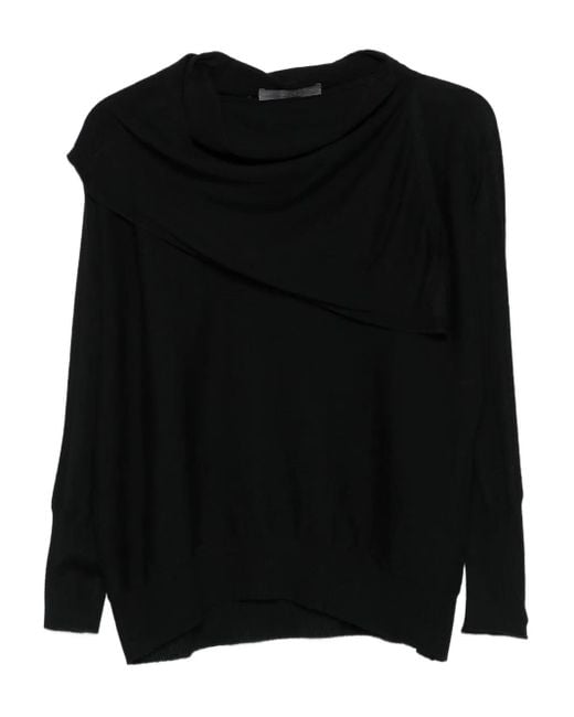 D.exterior Black Draped Cowl-Neck Sweater